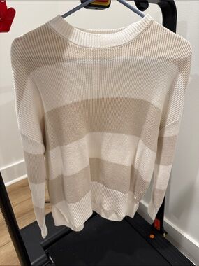moon & madison Cream and Tan Striped Crewneck Sweater